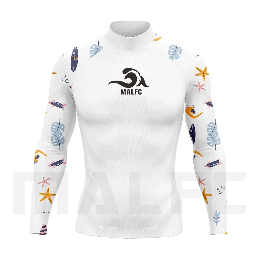 

MALFC Рашгард для мужчин, одежда для серфинга, купальник, рашгард, одежда для серфинга, UPF 50, футболка с длинными рукавами для водных видов спорта, купальники для подводного плавания