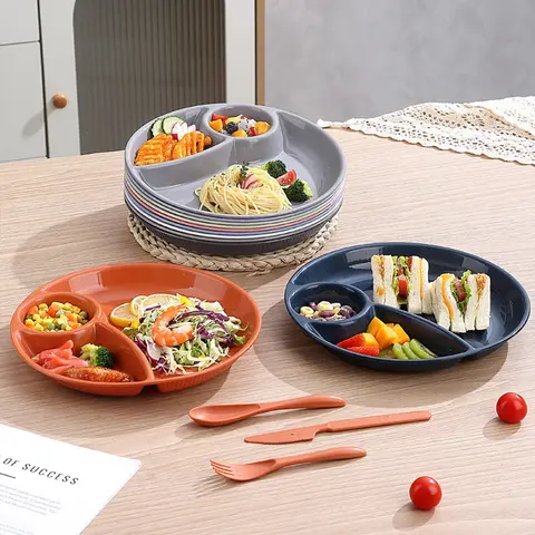 WORTHBUY 원형 분할 샐러드 접시, 커트레이 전자 레인지 안전 저녁 식사 접시, 플라스틱 저녁 식사 접시, 주방 식기류, 3 칸 Best5 WORTHBUY 원형 분할 샐러드 접시, 커트레이 전자 레인지 안전 저녁 식사 접시, 플라스틱 저녁 식사 접시, 주방 식기류, 3 칸 Best5
