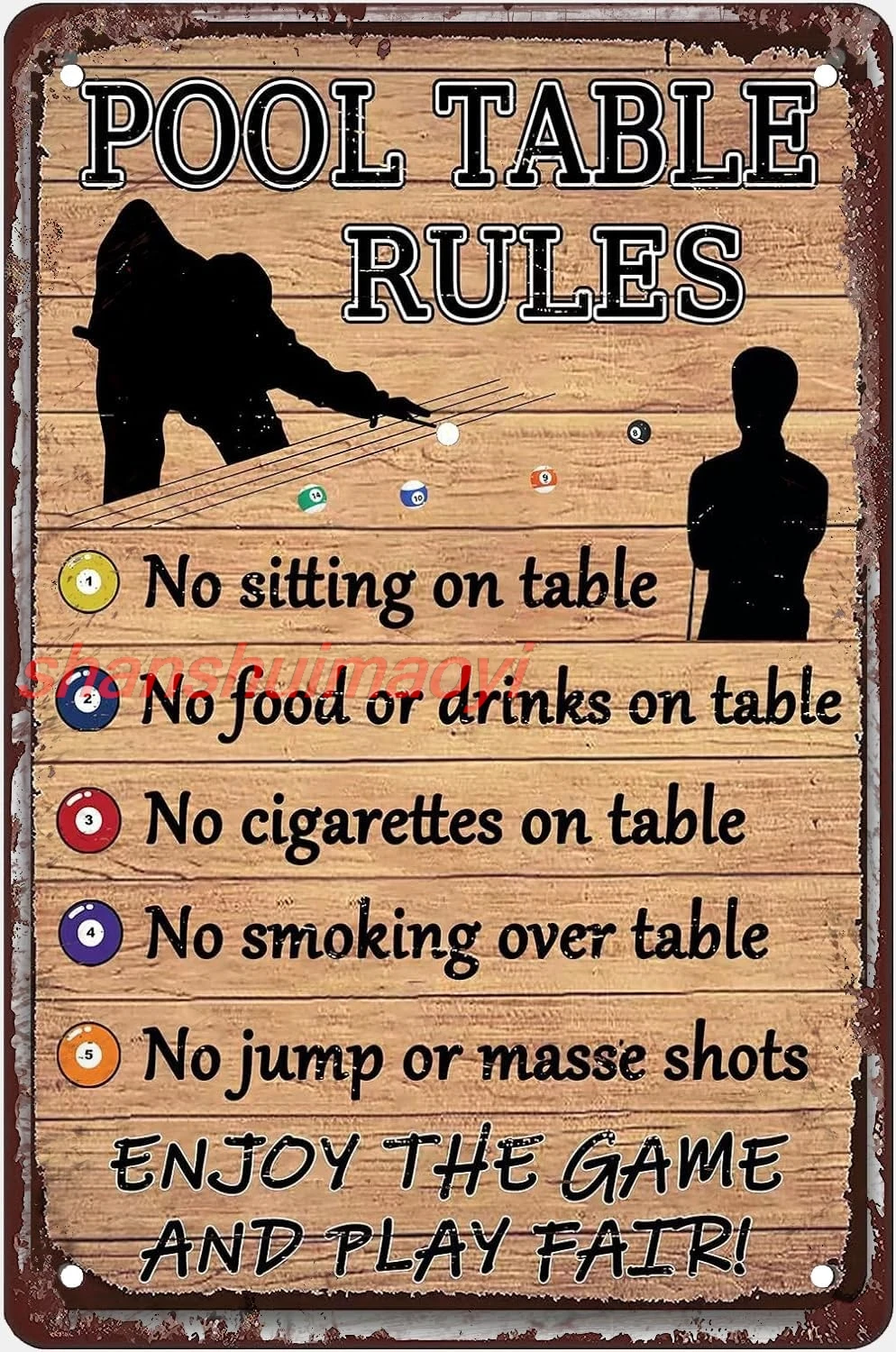 shan  Wall Decor For Pool Table Room Rules Tin Sign Billiard Room Decorations Funny Billiards Metal Signs Vintage Bar Poo 1pc