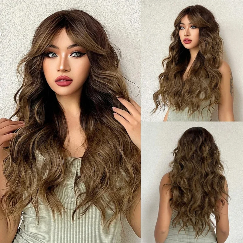 

Новый женский длинный волнистый парик из натуральных волос, коричневый, 24 дюйма