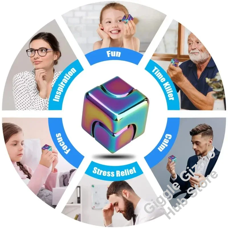 Wytrzymały metalowy fidget spinner w kształcie kostki, żyroskop dla dorosłych, antystresowy spinner do ręki, przenośny gyro do palców EDC