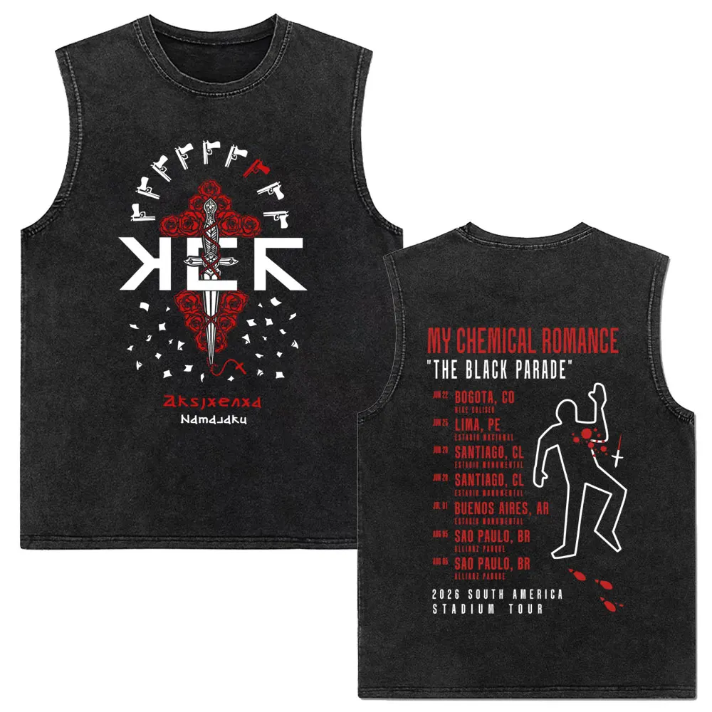 

My Chemical Romance The Black Parade 2026 Tour Vintage Washed Tank Tops Men Retro Punk Emo Rock Band Sleeveless Vest T Shirts