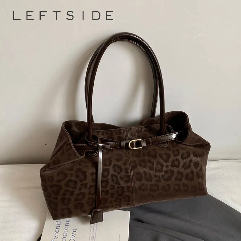 LEFTSIDE Leopard PU Leather Shoulder Bags for Women 2025 Luxury Designer Brand Trend Tote Bag Females Short Handle Handbags