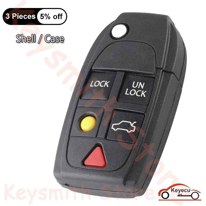 KEYECU New 5 Button Flip Key Shell Folding Remote Case Fob for Volvo S60 S80 V70 XC70 XC90 2003 2004 2005 2006