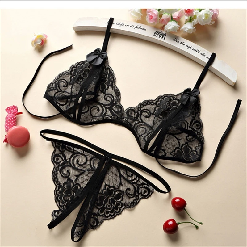 Women Cute Temptation Sexy Lingerie Underwear Kawaii Perspective Open Chest Triangle Bikini Japanese Cosplay Micro Bra Panty Set