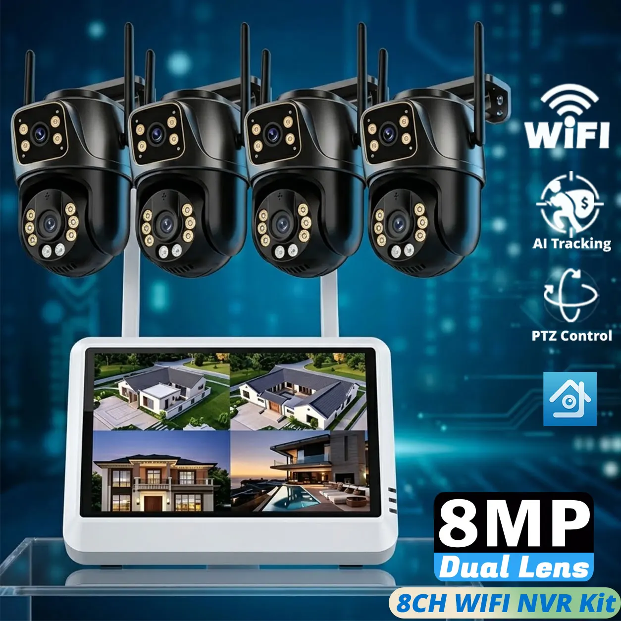 XMEYE 8MP Wireless CCTV Camera System Kit with 8CH 5MP Monitor NVR ICSEE Human Detection Wifi Camera Video Surveillance Set 4CH