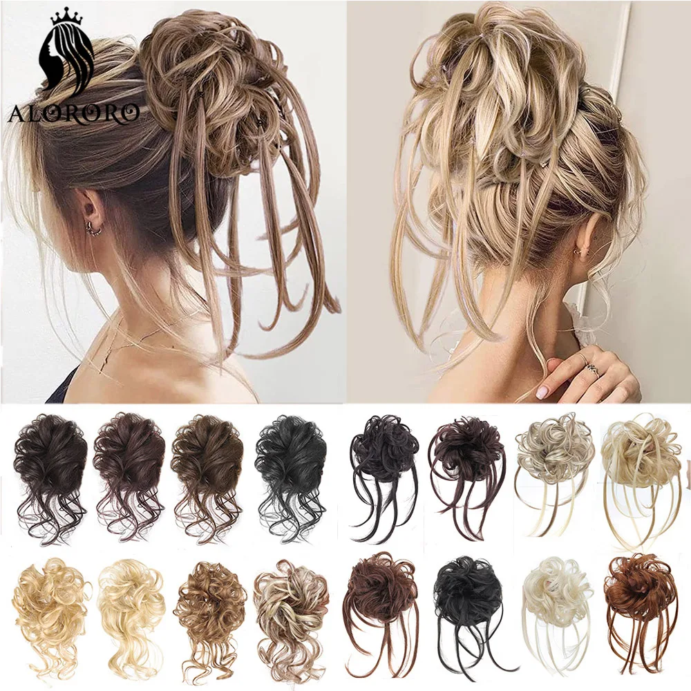 Synthetic Hair Bun Messy Curly Donut Chignon With Elastic Band Scrunchies Extension Updos Hairpieces Wrap Ponytail For Women