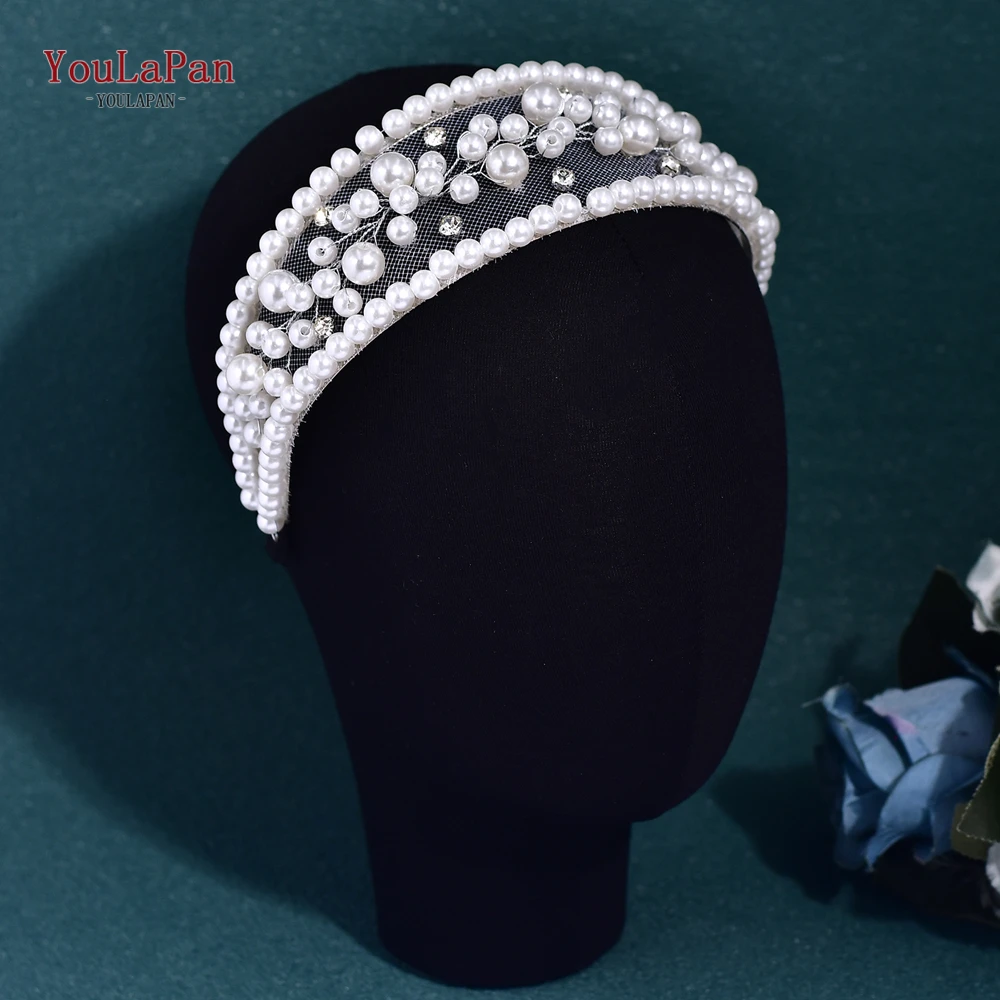 Youlapan Bride Pearl Wide Headband Handmade Wedding Hair Jewelry Accessories Fashion Bridesmaid Headwear Hair Decoration HP805