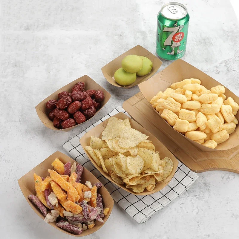 100pcs Boat Sushi Plates Wood Tray Food Disposable Snack Serving Bowl Plate Paper Trays Container Boats Wooden Small Leaf Cheese
