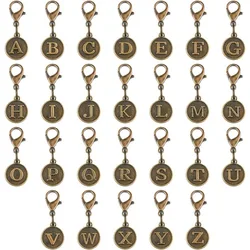 52pcs Clip On Charms 26 Letter Zipper Pulls Initials Tibetan Style Alloy Alphabet Pendant Decorations 32mm Antique Bronze Initia