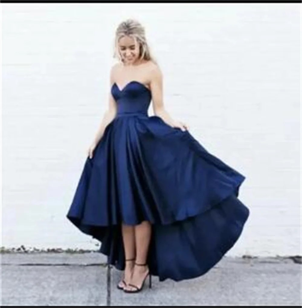 Lovely High Low Navy blue Prom Dresses  A Line Sweetheart Party Dress For Teens Graduation Evening Gowns customized