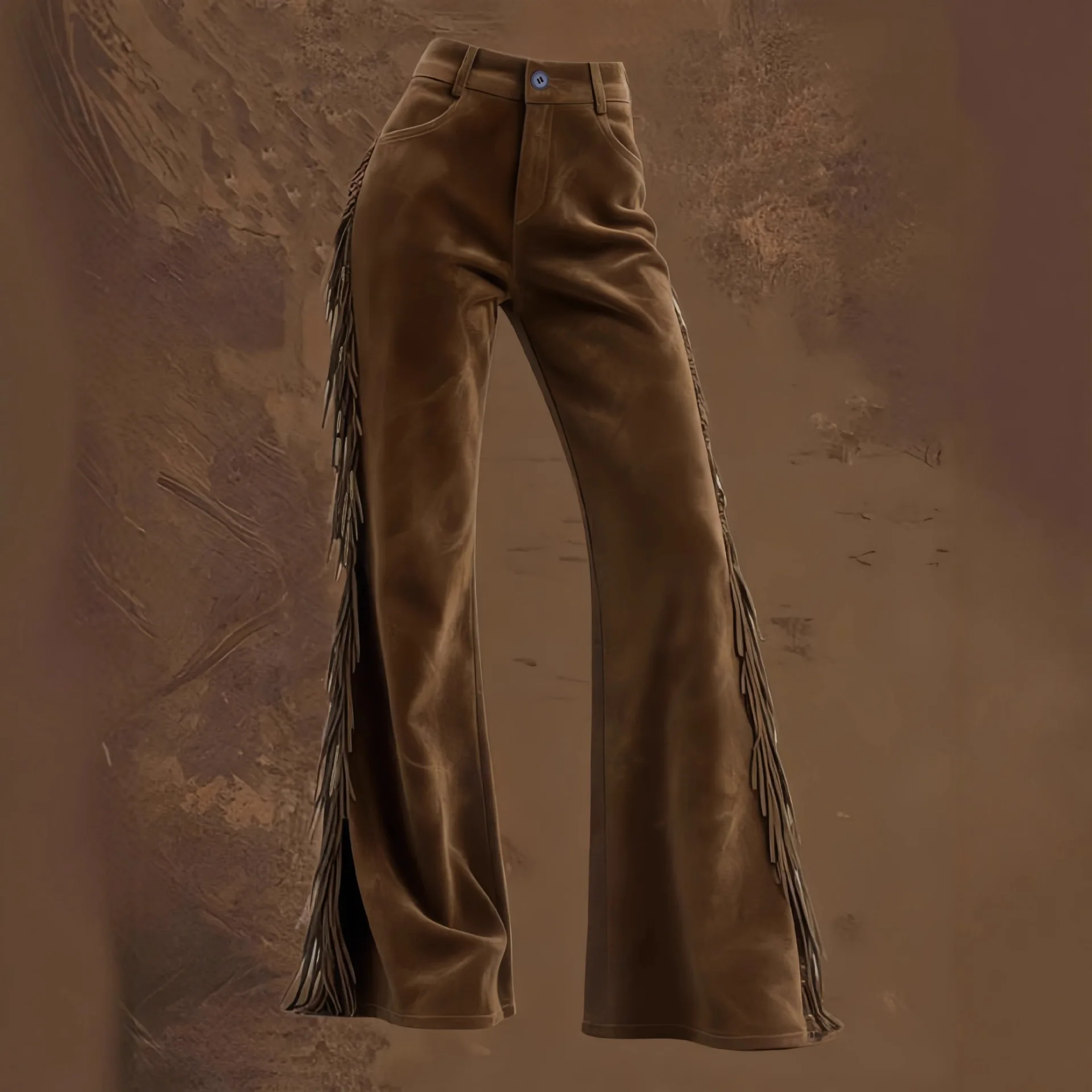 

Cross-Border European And American Amazon Bestseller Women's Vintage Western Tassel Bell-Bottom Casual Pants