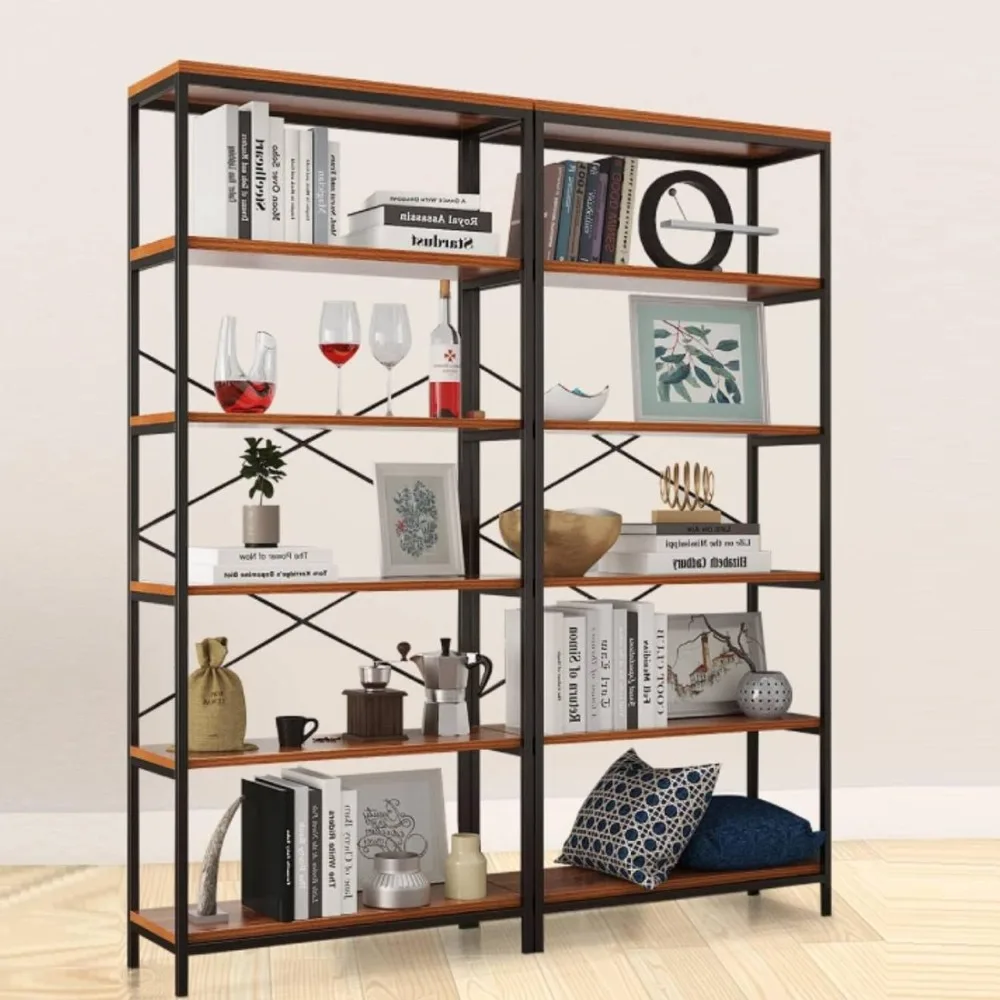 Modern Bookcases, Free Standing Display Shelving Unit, 5 Tier Industrial Bookcase for Living Room Bedroom - Black Metal Frame