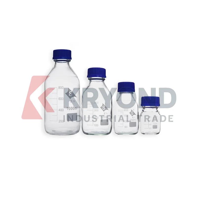 Borosilicate Glass Reagent Bottle Blue Cap Laboratory Storage Container Clear 100-1000ml Glassware Research Use Application Pack