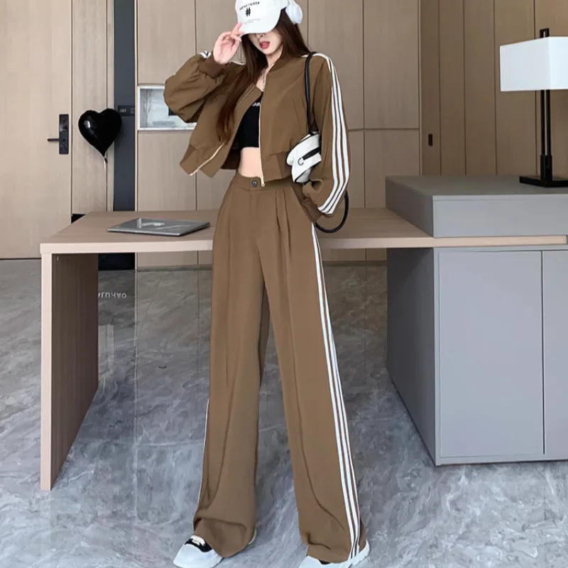 Stylish Standing Collar Wide Leg Pants Suit