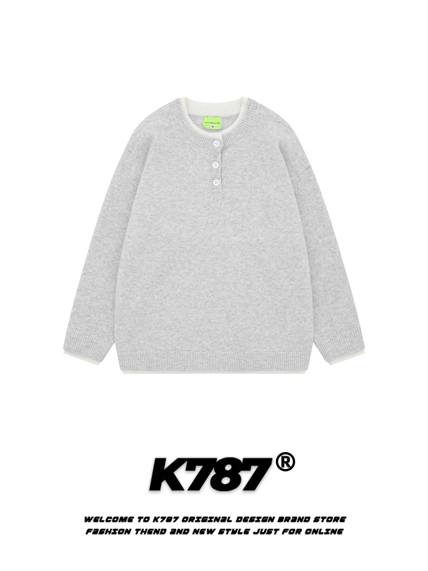 

American Casual Sle round Ne Knitted Sweater Loose Fit ex Warm Couple's Overhead Top Polyester Nylon Blend Autumn Wear
