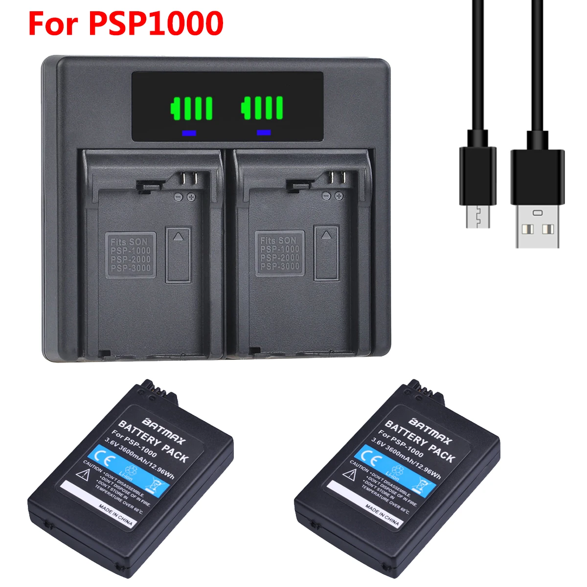 2Pcs 3600mAh PSP1000 Battery + Fast LED Charger + for PSP1000 PSP 1000 PSP-110 Console Gamepad