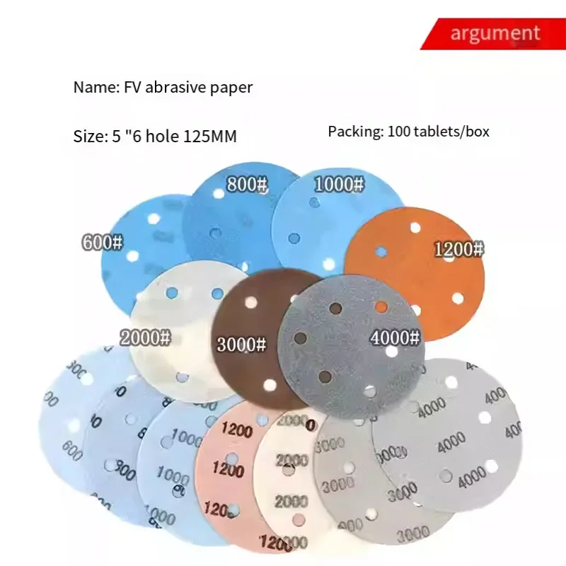 Disco de lixa superfino FV de 5 polegadas, lixa macia à prova d'água, grão 600 a 5000 para lixar pintura automotiva úmida ou seca