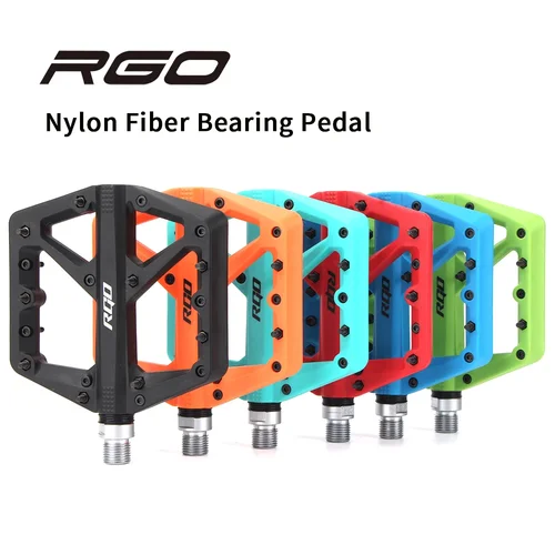 Imagen 2 del producto Pedales de bicicleta RGO, plataforma de nailon para bicicleta de montaña, reposapiés plano, agarre de paleta, rodamientos, estribos, sujeción de pie para ciclismo