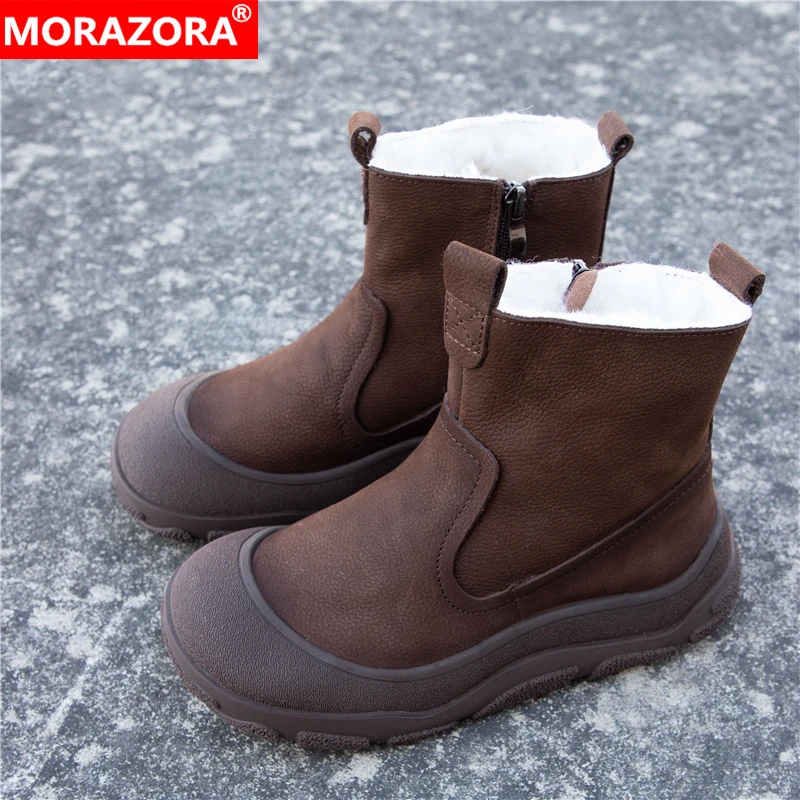 

MORAZORA Plus Size 35-41 Snow Boots Women Cow Suede Leather Wool Warm Platform Winter Boots Retro Short Ankle Boots Female Shoes