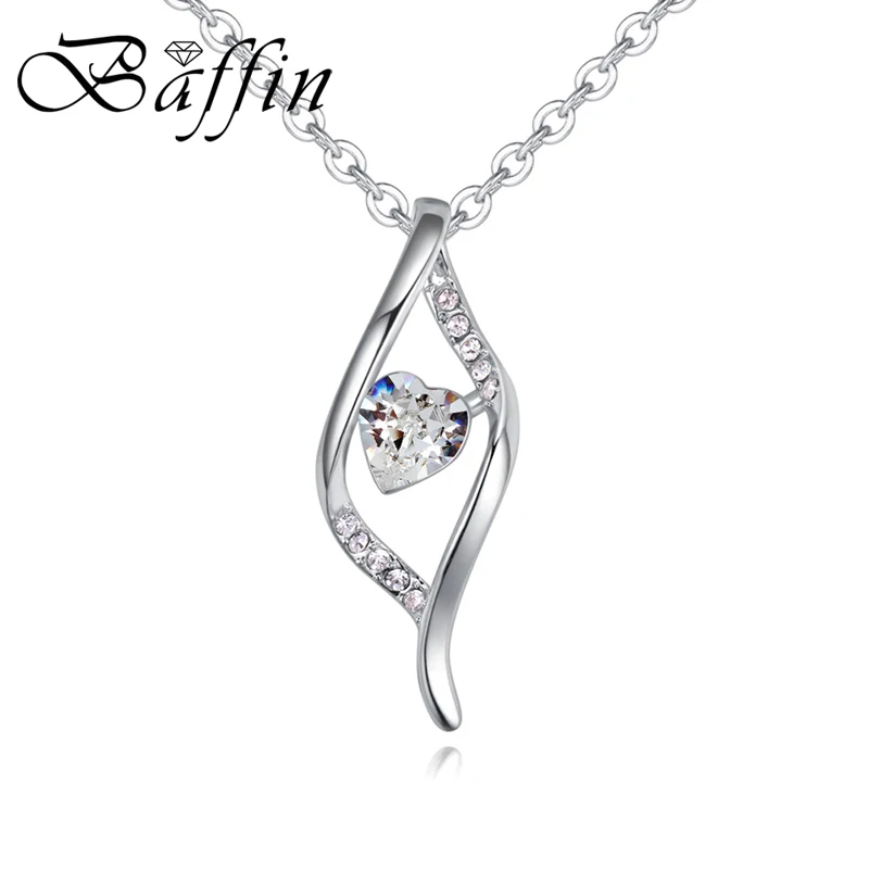

BAFFIN Bohemia Leaf Heart Pendant Necklaces Crystals From Austria For Women Silver Color Chain Collars Trendy Jewelry