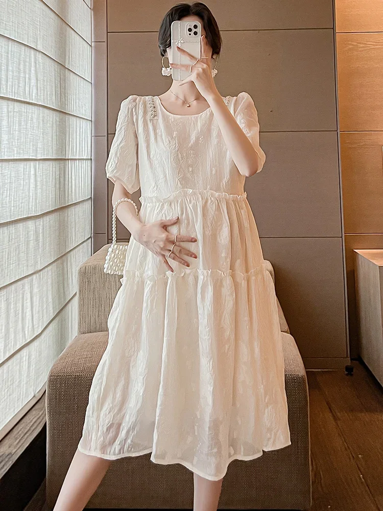 New Summer Casual Dresses For Pregnant Ladies Premama Contrast Color Beachwear Maxi Dress Maternity Gown Pregnancy Women Clothes