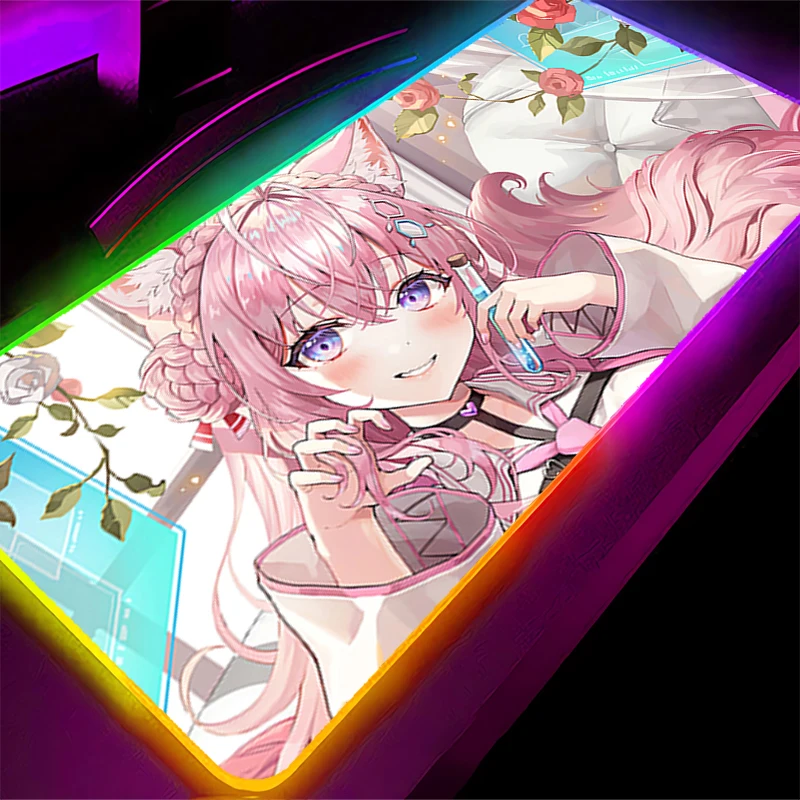 Tapis de souris LED RGB, antidérapant, pour clavier d'ordinateur portable, Anime, accessoires PC, tapis de souris en caoutchouc h-hololive Hakui Koyori, tapis de bureau