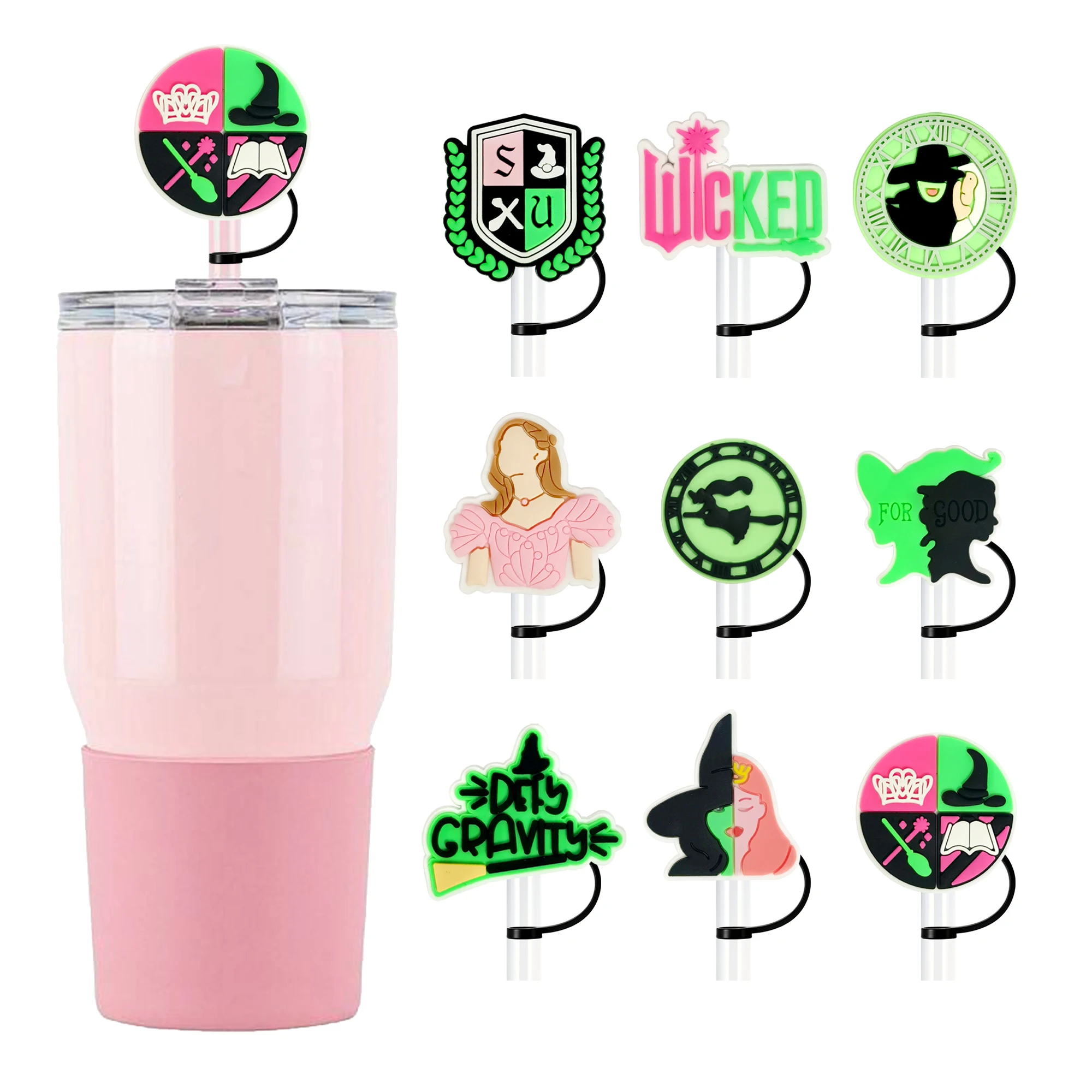 1-18pcs Magic Witchcraft Straw Cover Cap The Wicked For Stanley Cup Reusable 10mm Silicone Straw Topper 30&40 Oz Tumbler