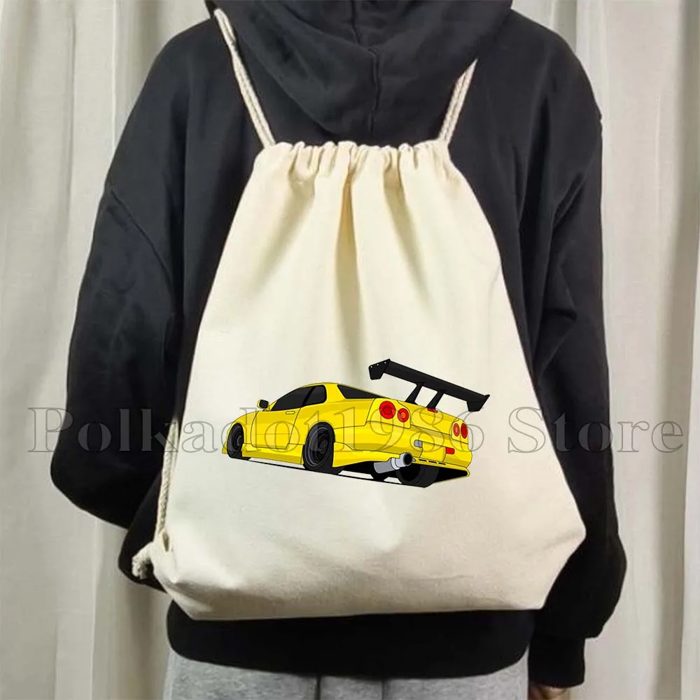 Fashion Vintage Male Men JDM Tokyo Drift Sports Car Gift Canvas Drawstring Bags Soccer Backpack Gym Sackpack Sports String Bag