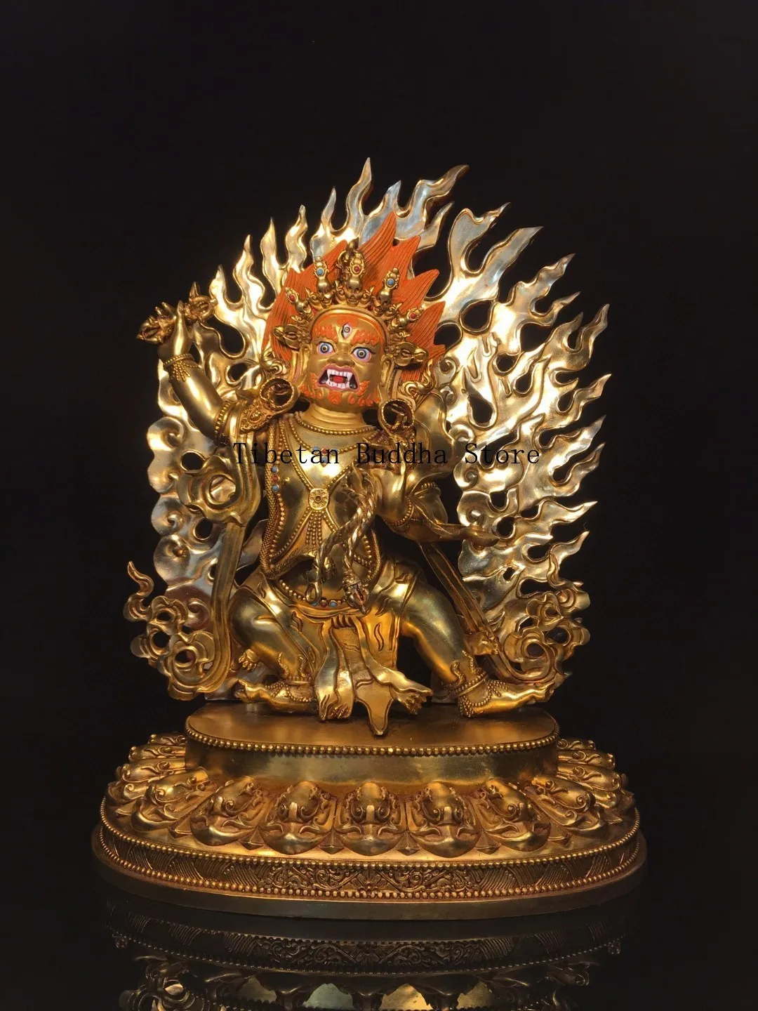 Nepal Tibetan ornaments, copper gilt painting, face stains, Vajra hand Buddha statue, Buddhist hall supplies ornament 37cm