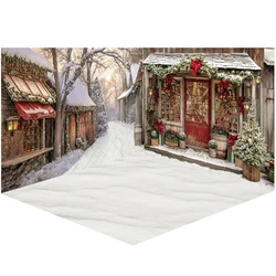 Country Christmas Store Street Photo Background Kids Portrait Photo Studio Props Winter Snowflakes House Photography Backdrop