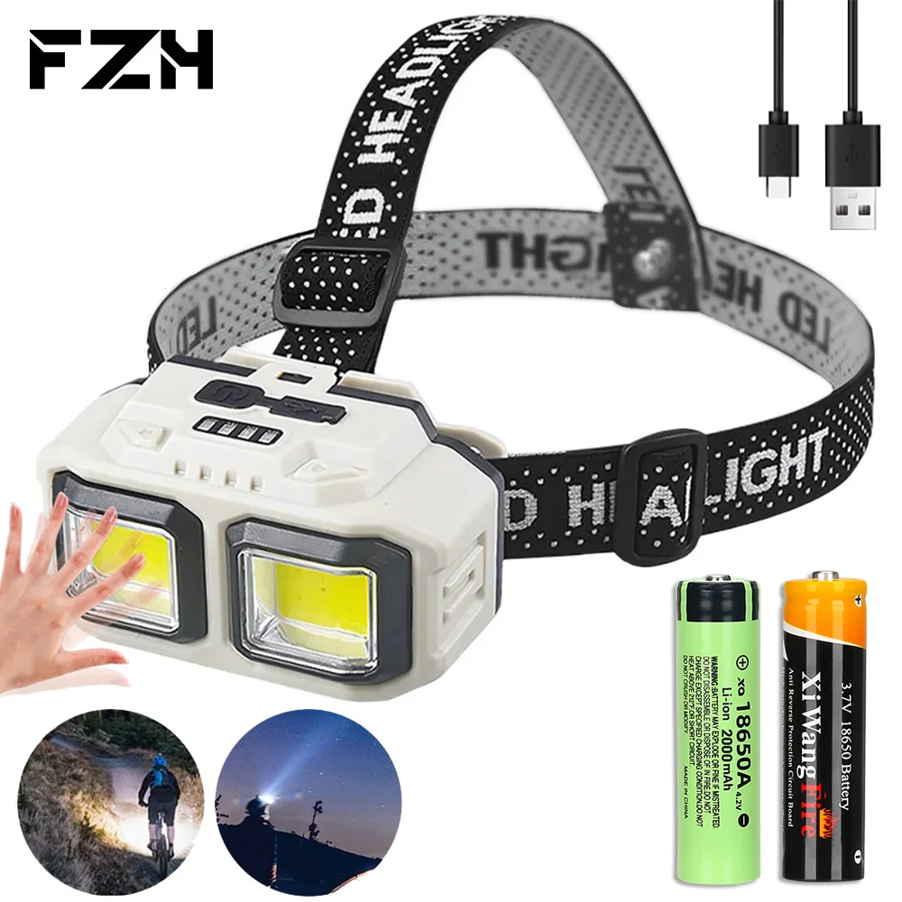 Powerful Sensor COB LED Headlamp USB Rechargeable Head Flashlight Headlight Waterproof Torch for Outdoor Camping Fishing Lantern