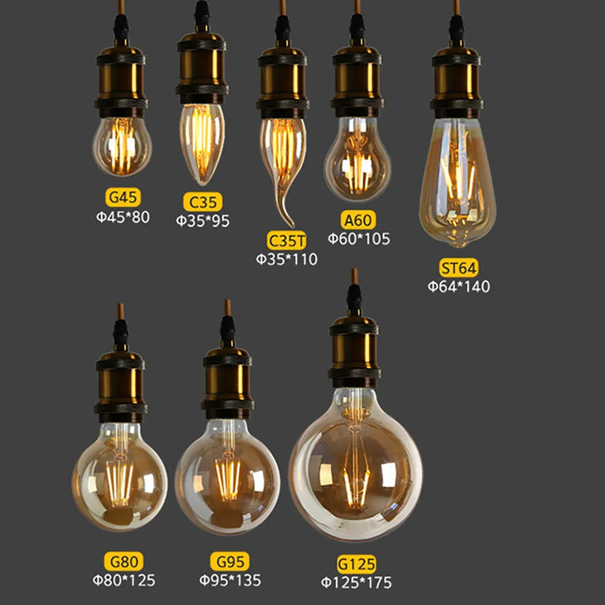 1-10pcs Edison Vintage LED filament lamp  AC220v Loft Industrial Retro Hanging Edison C35  A60 St64 G80 G95 G125 Pendant Light