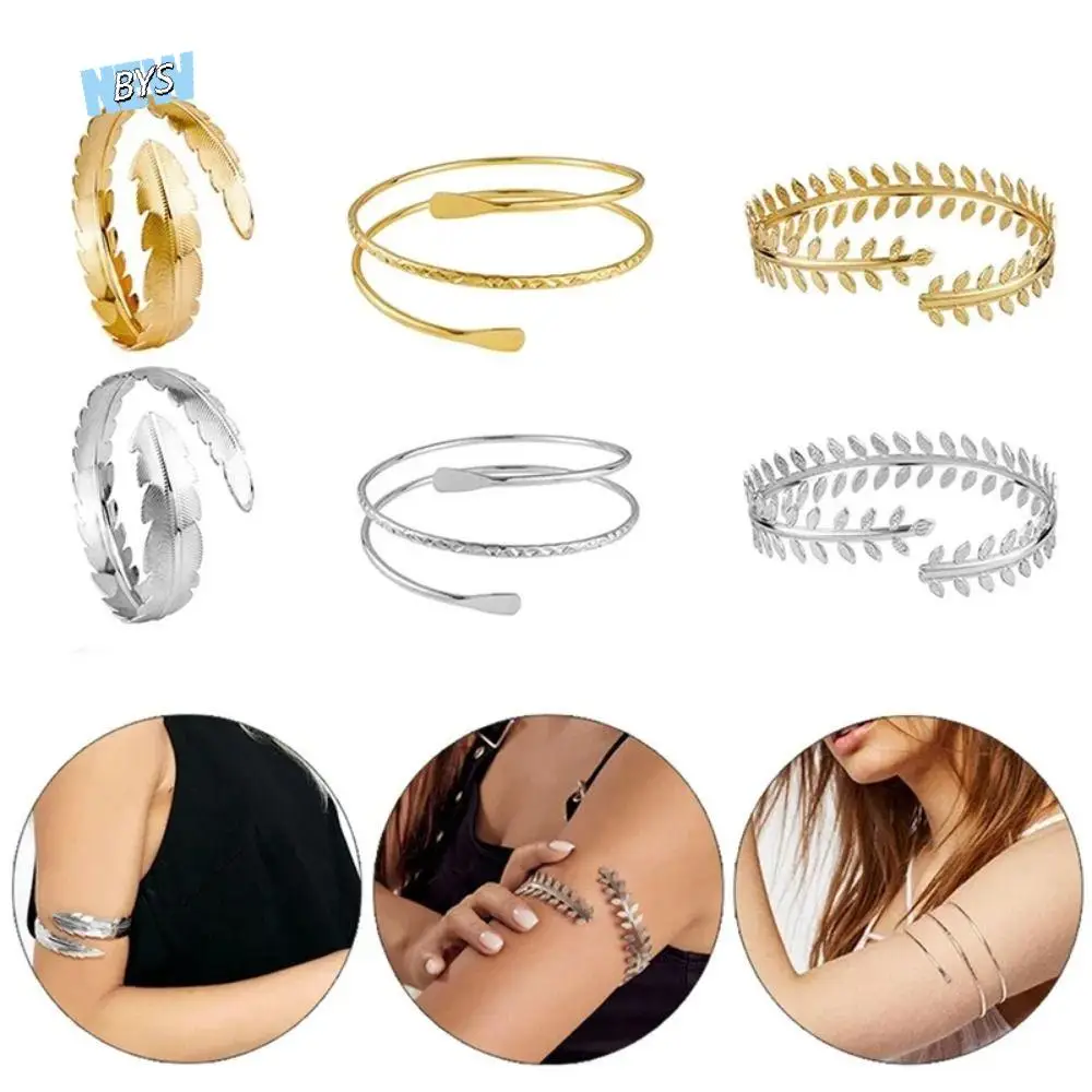 

Opening Silver Metal Armband Set Adjustable Alloy Leaves Arm Cuff Bracelets Armlet Golden Geometry Arm Bracelet Party