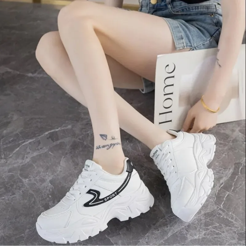 

2025 Hot Selling Women's Sneakers Fashion Womens Casual Shoes Versatile Platform Lace-up Shoes Solid Outdoor Sneakers Shoes