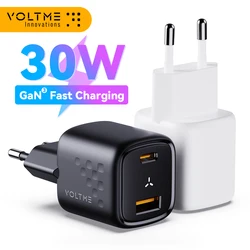 VOLTME-USB C 고속 충전기, 30W GaN 충전기, QC PD 3.0, 아이폰 13, 12, 아이패드, 샤오미용 듀얼 포트 휴대용 어댑터, 고속 벽 충전기