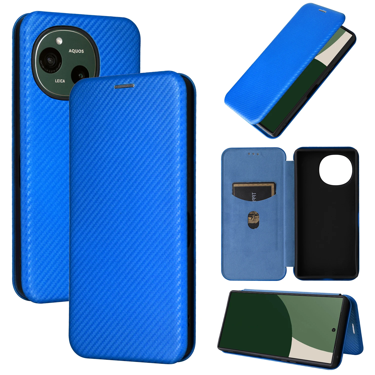 Funda tipo billetera de cuero con tapa de fibra de carbono para libro magnético, funda de teléfono para Sharp Aquos Wish 4 3 R9 R8 Pro R7 Sense 8 7 9 Plus Active3