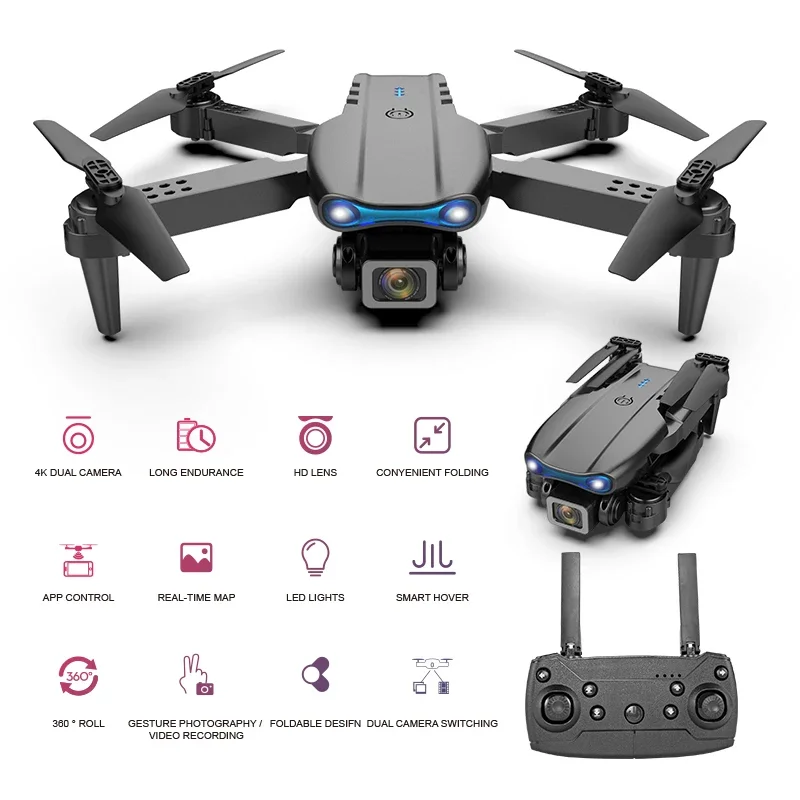 K3 E99 Pro Drone 4K HD Camera WIFI FPV Aircraft Three-sided Obstacle Avoidance Fixed Height Professional Foldable RC Quadcopter