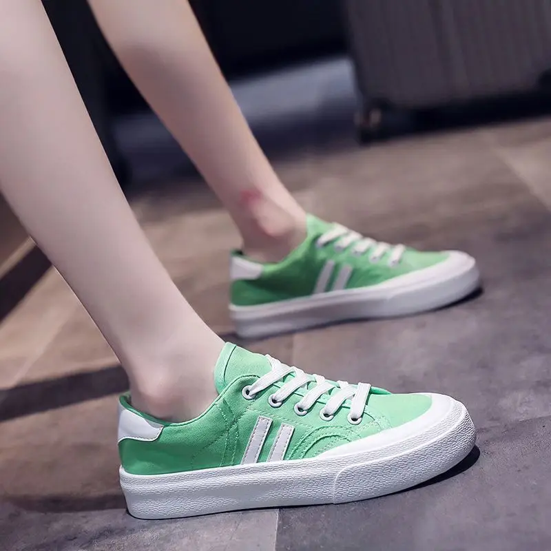 Feerldi Ulzzang All-matched Canvas Sneakers Women Stripe Sport Shoes Platform Green White Orange Tennis Shoes Girls Plimsolls