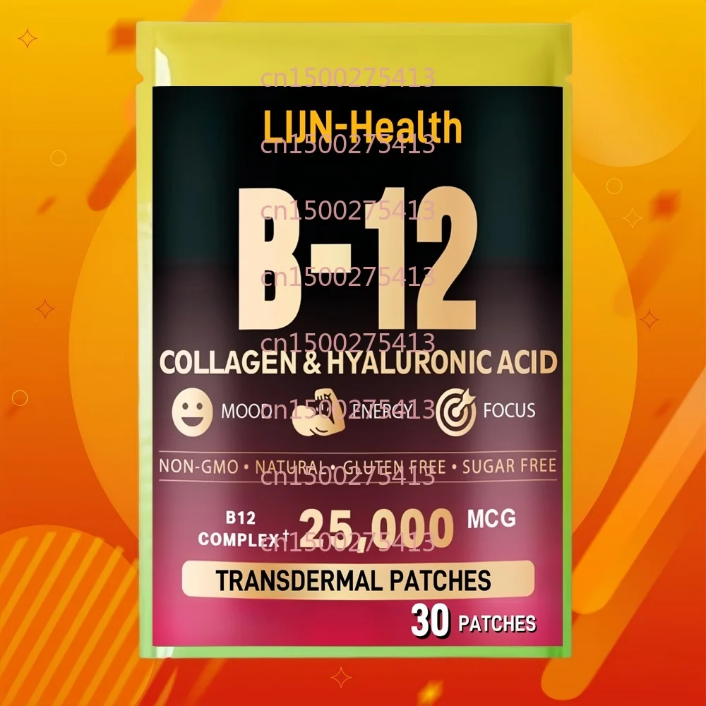

30 Patches B12 Transdermal Patches with Hyaluronic Acid, Collagen Maximize Absorption & Energy