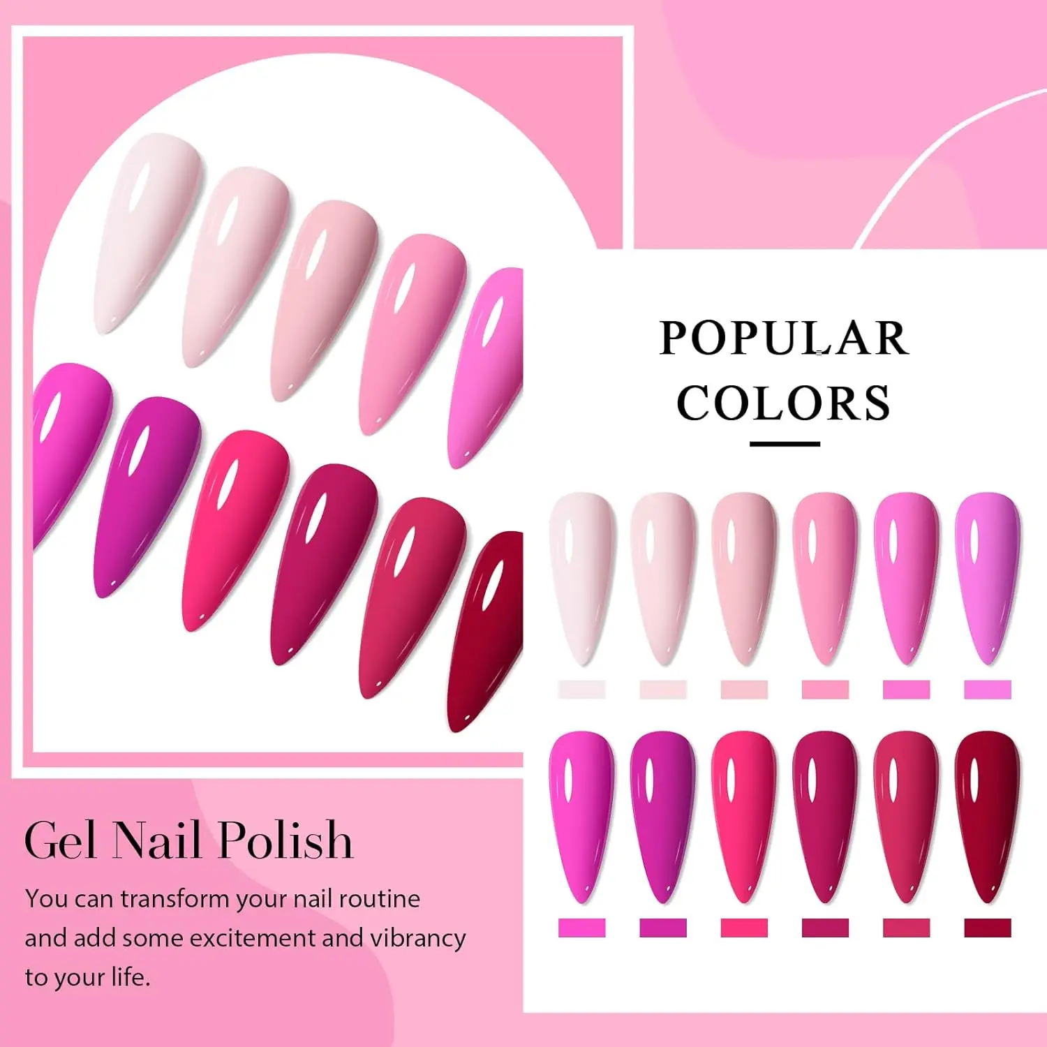 12-Color Gel Nail Polish Set, Red Hot Pink Nude Gel Polish Kit with UV LED Lamp - Fall in Love Collection, Gift for Women & Girl