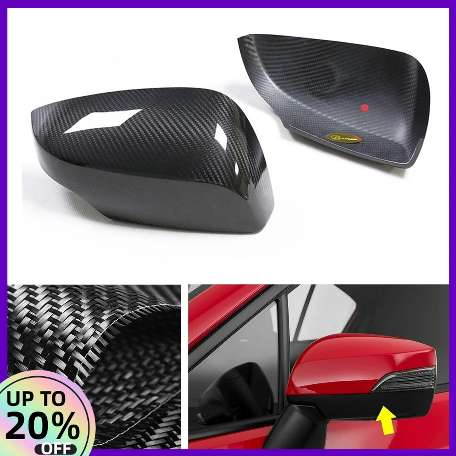 

Mirror Cover For Subaru WRX STI 2015 2016 2017 2018 2019 2020 2021 Real Carbon Fiber Car Exterior Rear View Rerverse Cap Add On