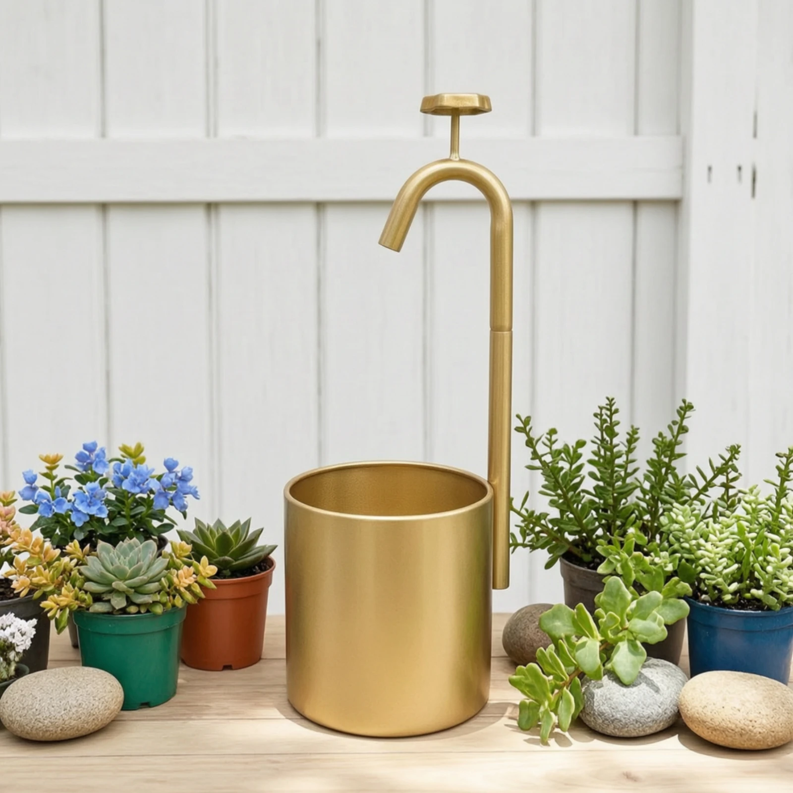 Planter with Faucet Modern Faucet Planter Flower Pot Metal Flowerpot Compact for Home Decorators, Living Room, Garden