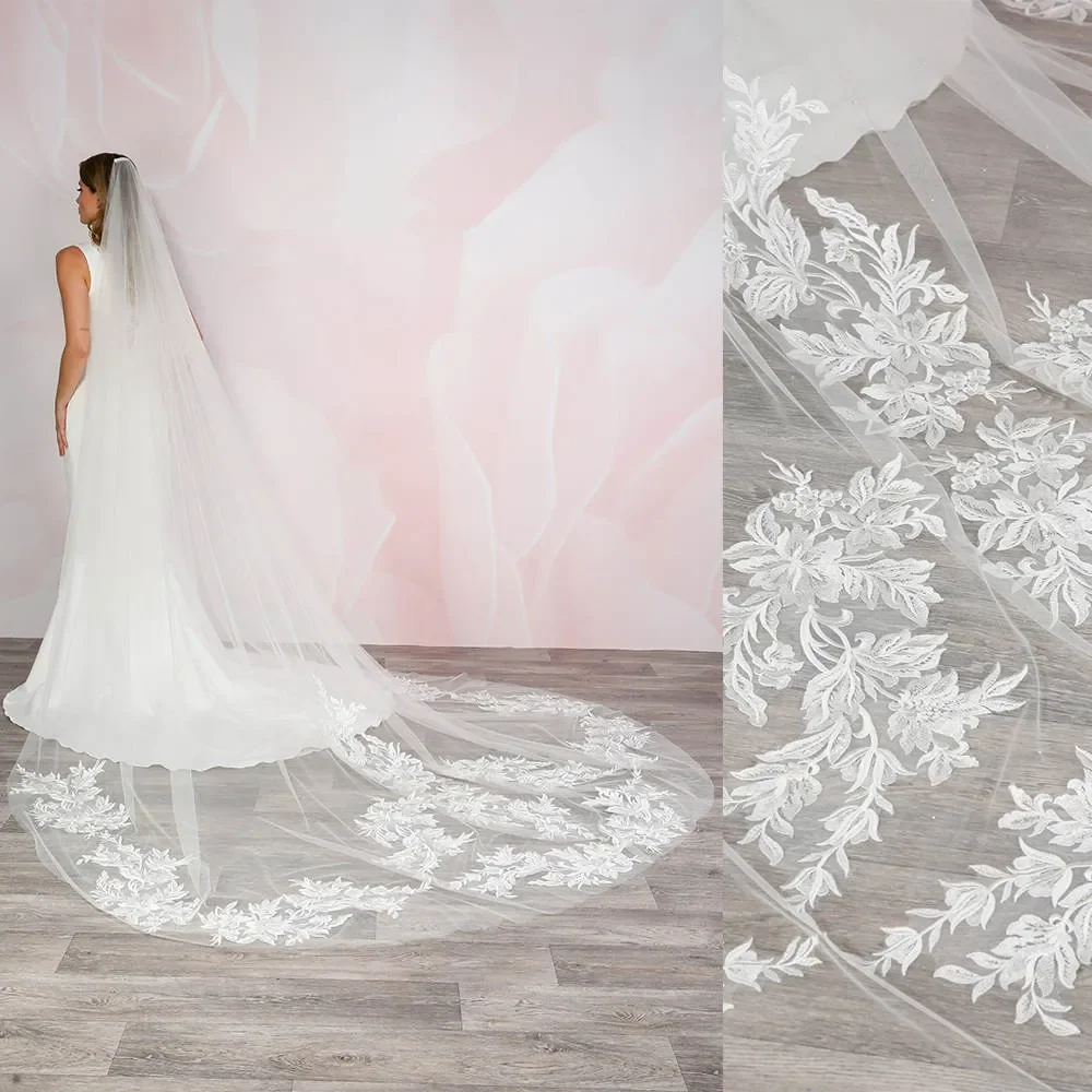 

Wedding Veil Appliques One Layer Long Cathedral Length 300cm Veils Applique Edge Custom Made Bridal Accessories
