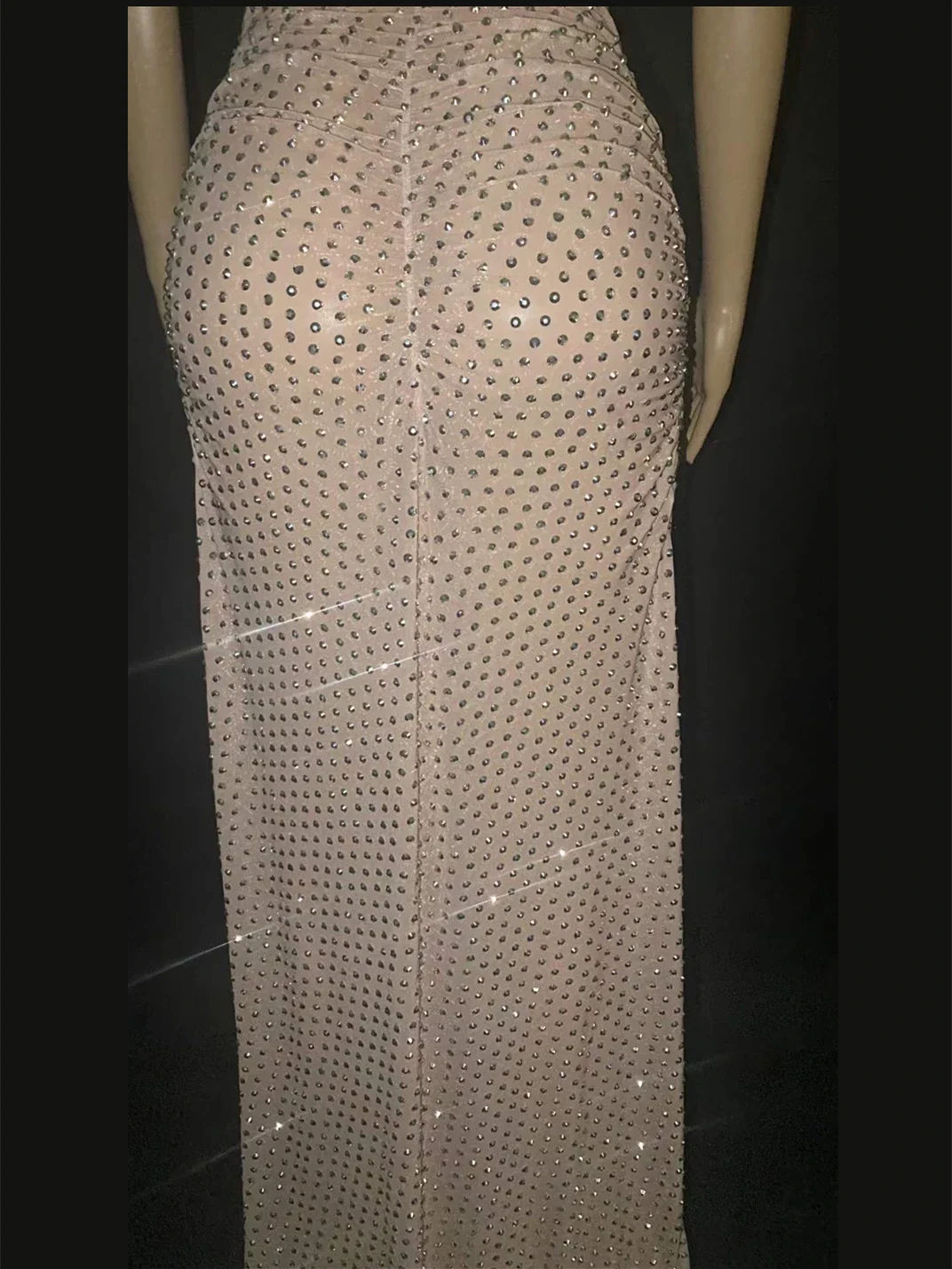 Nude Halter Cross Sexy Hollow Out Backless Shining Rhinestones Women Split Long Dress Evening Birthday Clothing Ballroom Costume