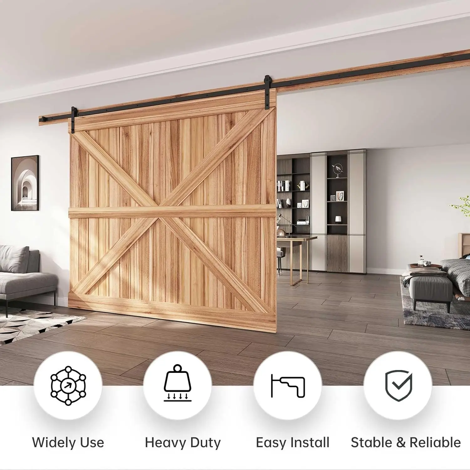 

16 FT Heavy Duty Sliding Barn Door Hardware Track Kit,Straight Pulley,Slide Smoothly Quietly,Easy Install (16FT Track Kit