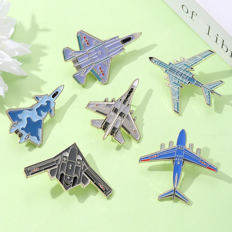 Creative Fighter Shaped Air Show Military Fans Commemorative Brooch Zinc Alloy Enamel Badge Pin