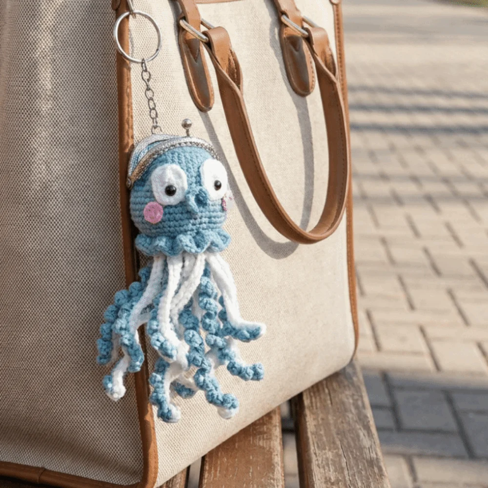 New Handmade Knitted Octopus Bag Cute Soft Kiss Lock Coin Purse Ocean Theme Creative Keychain Storage Bag Party