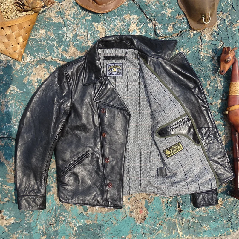 

Men's Genuine Leather Jaet Uncoated Top Layer Water Wave Pattern hide ort Sle Faion Urban Japanese Retro Spring