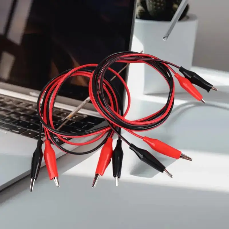 2 szt. Przewody połączeniowe z krokodylkami, długość 1M, 2-żyłowe, 4 klipsy w kolorze czerwonym i czarnym do efektywnych projektów DIY obwodów baterii
